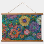 カラフルレトロフラワーガーデン 吊り下げ型タペストリー (正面)