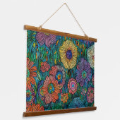 カラフルレトロフラワーガーデン 吊り下げ型タペストリー (傾斜あり)