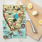 カラフルレトロフロリダの地図 キッチンタオル (四つ折り)