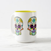 カラフルレトロフローラスカルパープルハート ツートーンマグカップ (正面左)