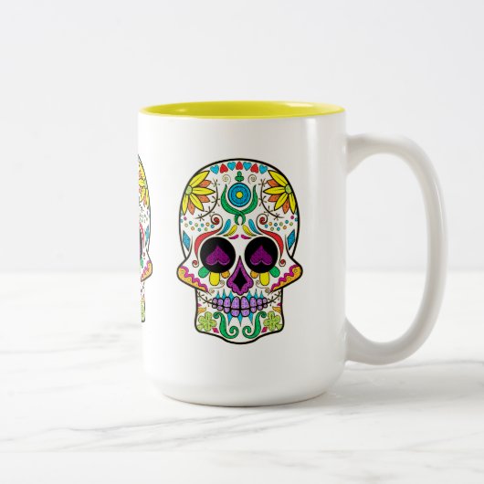 カラフルレトロフローラスカルパープルハート ツートーンマグカップ (右)