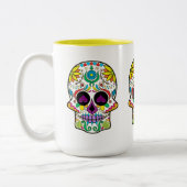 カラフルレトロフローラスカルパープルハート ツートーンマグカップ (左)