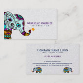 カラフルレトロフローラゾウと黒の背景 名刺 (正面/裏面)
