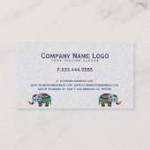 カラフルレトロフローラゾウと黒の背景 名刺 (裏面)