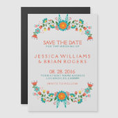 カラフルレトロフローラフレーム日付の保存 マグネット招待状 (正面/裏面)