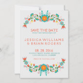 カラフルレトロフローラフレーム日付の保存 マグネット招待状 (正面)