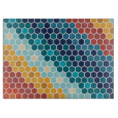 カラフルレトロフローラモザイク六角形パターン カッティングボード (正面)