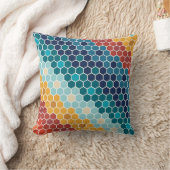 カラフルレトロフローラモザイク六角形パターン クッション (ブランケット)