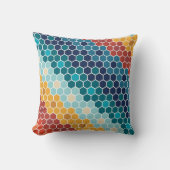 カラフルレトロフローラモザイク六角形パターン クッション (正面)