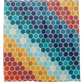 カラフルレトロフローラモザイク六角形パターン シャワーカーテン (正面)