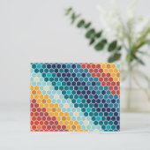 カラフルレトロフローラモザイク六角形パターン シーズンポストカード (スタンド正面)