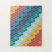 カラフルレトロフローラモザイク六角形パターン ジグソーパズル (縦)