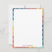 カラフルレトロフローラモザイク六角形パターン ノートカード (正面)