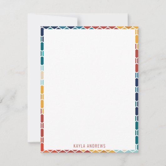 カラフルレトロフローラモザイク六角形パターン ノートカード (正面)