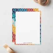 カラフルレトロフローラモザイク六角形パターン ノートカード (正面/裏面インサイチュ)