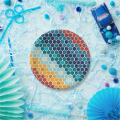 カラフルレトロフローラモザイク六角形パターン ペーパープレート (パーティー)