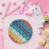 カラフルレトロフローラモザイク六角形パターン ペーパープレート (パーティー)