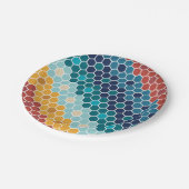 カラフルレトロフローラモザイク六角形パターン ペーパープレート (アングル)