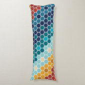 カラフルレトロフローラモザイク六角形パターン ボディピロー (正面縦)