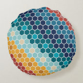 カラフルレトロフローラモザイク六角形パターン ラウンドクッション (裏面)