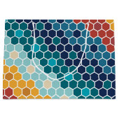 カラフルレトロフローラモザイク六角形パターン ラージペーパーバッグ (正面)