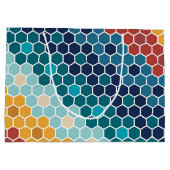 カラフルレトロフローラモザイク六角形パターン ラージペーパーバッグ (裏面)