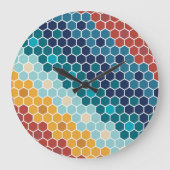 カラフルレトロフローラモザイク六角形パターン ラージ壁時計 (正面)