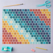 カラフルレトロフローラモザイク六角形パターン 薄葉紙 (クラフト)