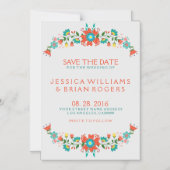 カラフルレトロフローラリース日付の保存 マグネット招待状 (正面)