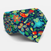 カラフルレトロフローラOwlsパターン ネクタイ (ロール)
