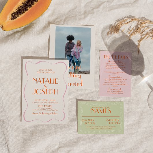 カラフルレトロブライトおもしろいヴィンテージキュイ結婚ズ 招待状