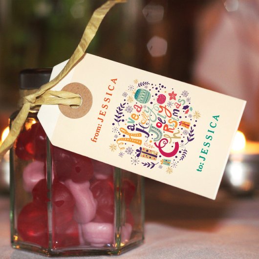 カラフルレトロホリーすてきクリスマス ギフトタグ