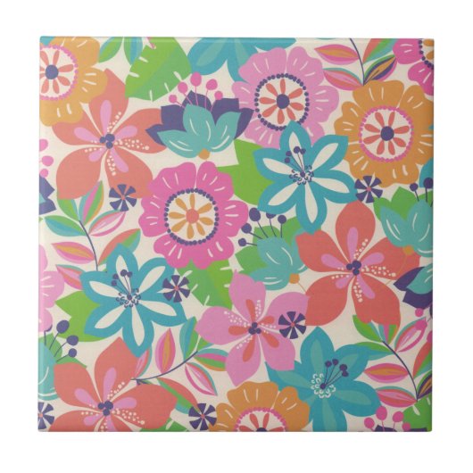 カラフルレトロボホフラワーガーリーヒッピー タイル (正面)