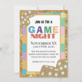 カラフルレトロボードゲームナイト金ゴールドサイコロ 招待状 (正面)