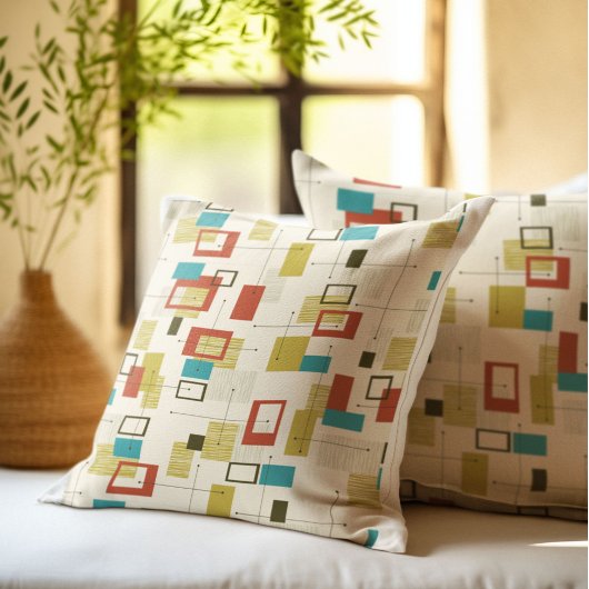 カラフルレトロミッドセンチュリー幾何学形状 クッション