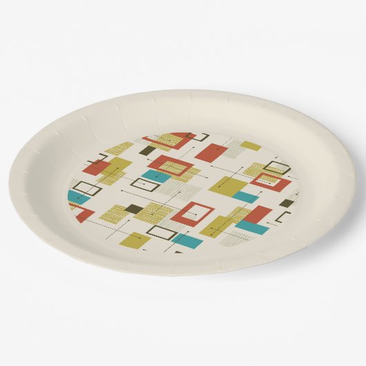 カラフルレトロミッドセンチュリー幾何学形状 ペーパープレート (アングル)