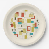 カラフルレトロミッドセンチュリー幾何学形状 ペーパープレート (正面)