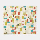 カラフルレトロミッドセンチュリー幾何学模様 フリースブランケット (正面(横))