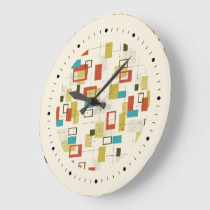 カラフルレトロミッドセンチュリー幾何学模様 ラージ壁時計