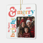 カラフルレトロメリーとBright Christmas Photo セラミックオーナメント (左)