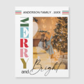 カラフルレトロメリーとBright Christmas Photo マグネット招待状 (正面)