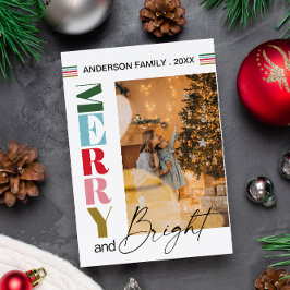 カラフルレトロメリーとBright Christmas Photo マグネット招待状