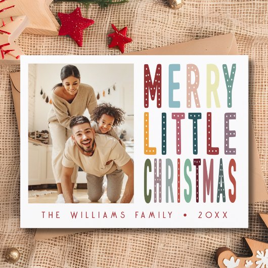 カラフルレトロメリーリトルクリスマスフォト ポストカード