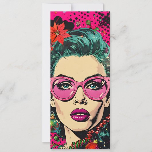 カラフルレトロユニーク漫画ブックアポップ・アートのートクリスマス シーズンカード (正面)