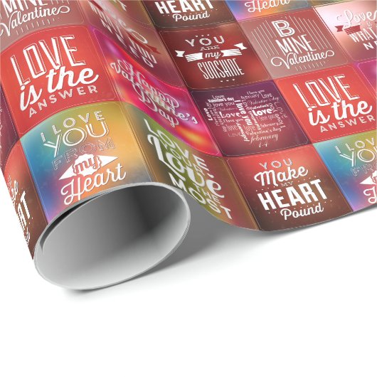 カラフルレトロラブ引用文キルトパターン2 ラッピングペーパー (ロールコーナー)