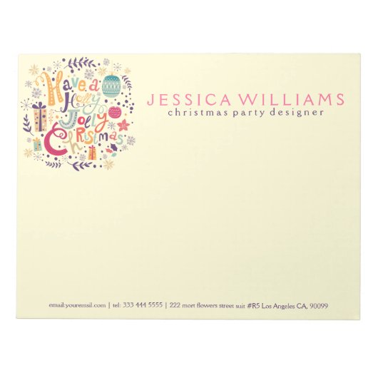 カラフルレトロリース文字デザイン ノートパッド (正面)