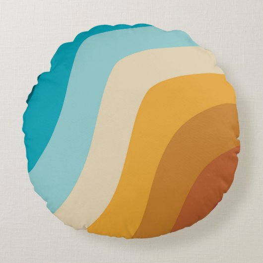 カラフルレトロレインボーウェーブズ ラウンドクッション (正面)