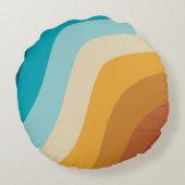 カラフルレトロレインボーウェーブズ ラウンドクッション (裏面)