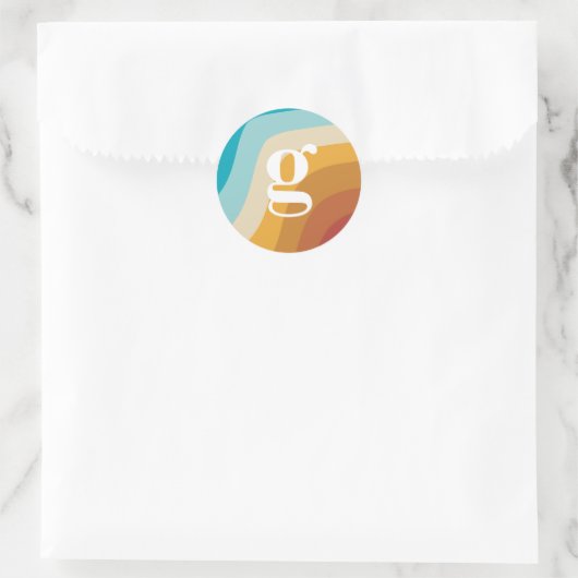 カラフルレトロレインボー抽象芸術ウェーブズモノグラム ラウンドシール (バッグ)