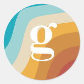 カラフルレトロレインボー抽象芸術ウェーブズモノグラム ラウンドシール (正面)